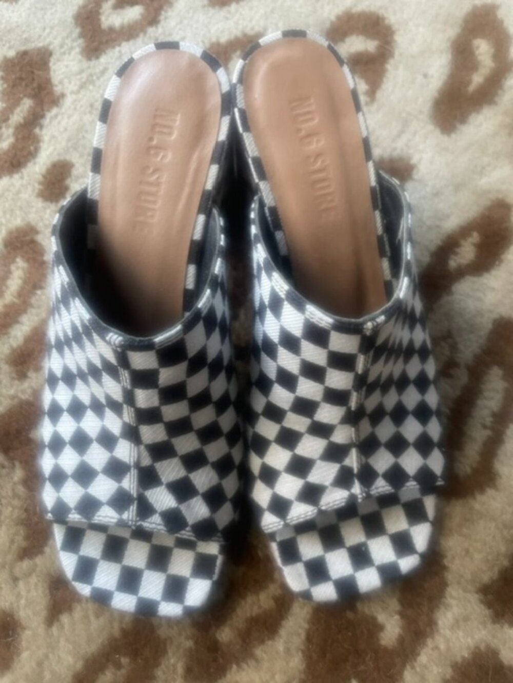 No. 6 Store, checkered mules, size 7